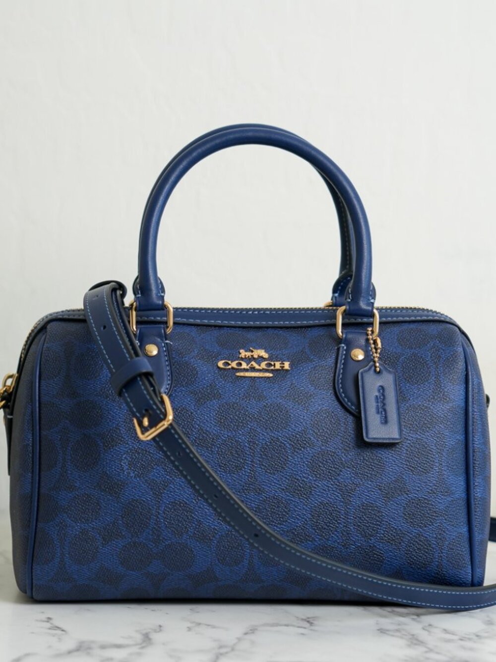 Coach CV961 Rowan Satchel Bag In Signature Canvas Navy NWT